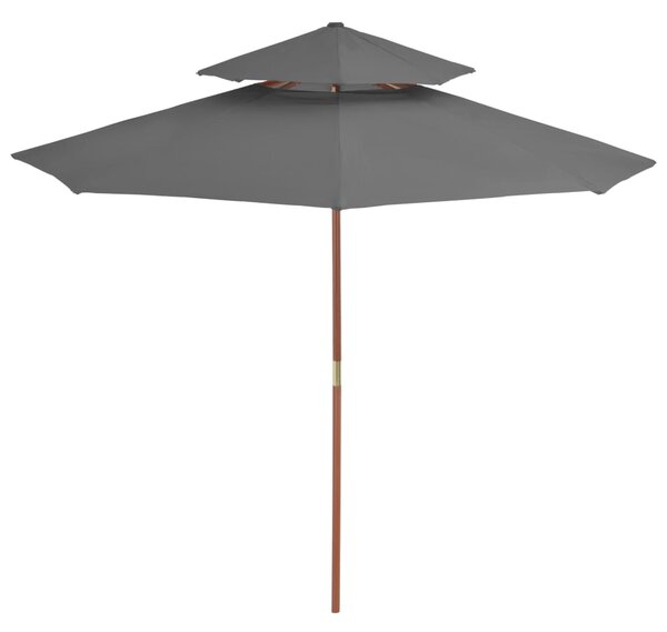 Dvoslojni suncobran s drvenim stupom 270 cm antracit - Antracitno siva / N/A