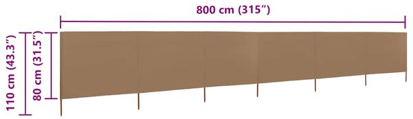 Vjetrobran sa 6 panela od tkanine 800 x 80 cm bež - Tupe / 800 x 80 cm