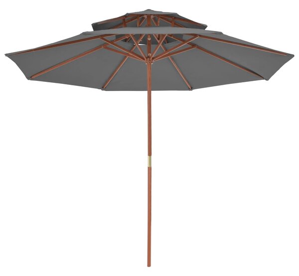Dvoslojni suncobran s drvenim stupom 270 cm antracit - Antracitno siva / N/A