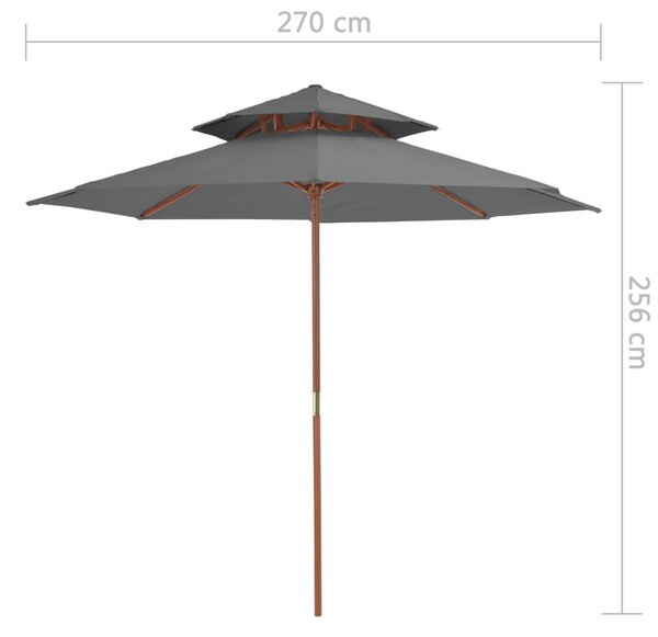 Dvoslojni suncobran s drvenim stupom 270 cm antracit - Antracitno siva / N/A