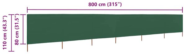 Vjetrobran sa 6 panela od tkanine 800 x 80 cm zeleni - Zelena / 800 x 80 cm