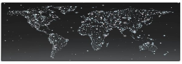 Slika na platnu - Svjetleća karta svijeta - panorama 5213QA (105x35 cm)