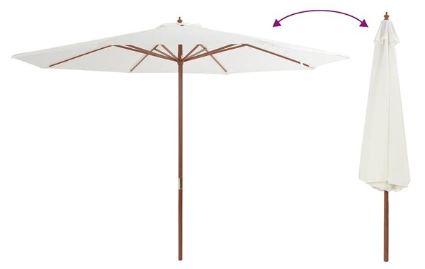 Vanjski suncobran s drvenom šipkom 350 cm pješčano bijeli - Bijela / N/A