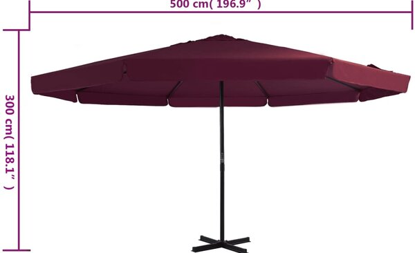 Vrtni suncobran s aluminijskom šipkom 500 cm bordo - Crvena / 500 cm