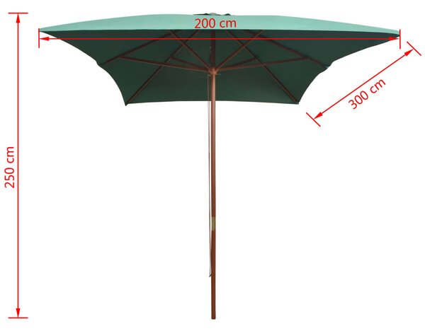 Suncobran 200 x 300 cm s drvenim stupom zeleni - Zelena / N/A