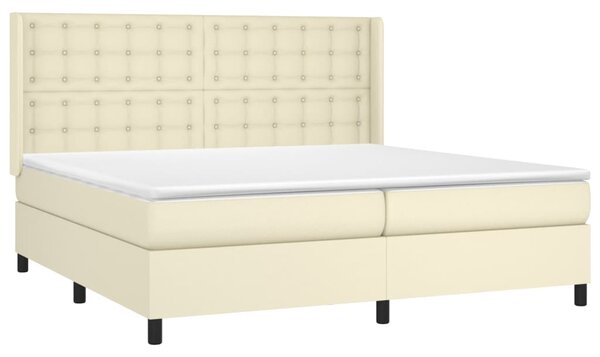 Krevet box spring s madracem LED krem 200x200cm od umjetne kože - Krema / 200 x 200 cm
