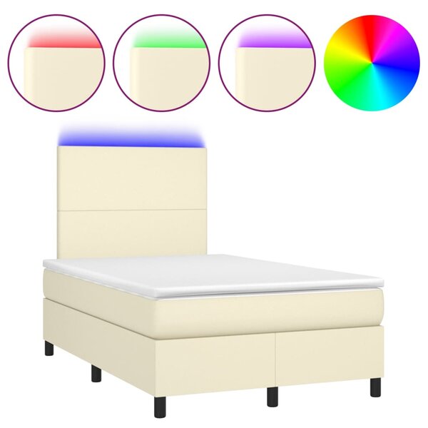 Krevet box spring s madracem LED krem 120x200cm od umjetne kože - Krema / 120 x 200 cm