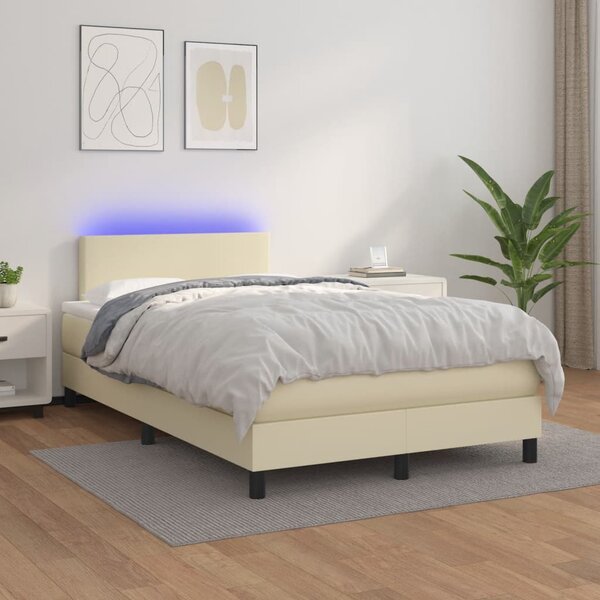 Krevet box spring s madracem LED krem 120x200cm od umjetne kože - Krema / 120 x 200 cm