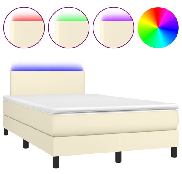 Krevet box spring s madracem LED krem 120x200cm od umjetne kože - Krema / 120 x 200 cm