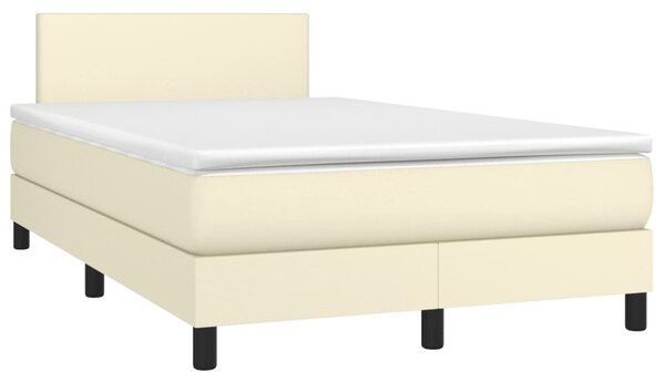 Krevet box spring s madracem LED krem 120x200cm od umjetne kože - Krema / 120 x 200 cm