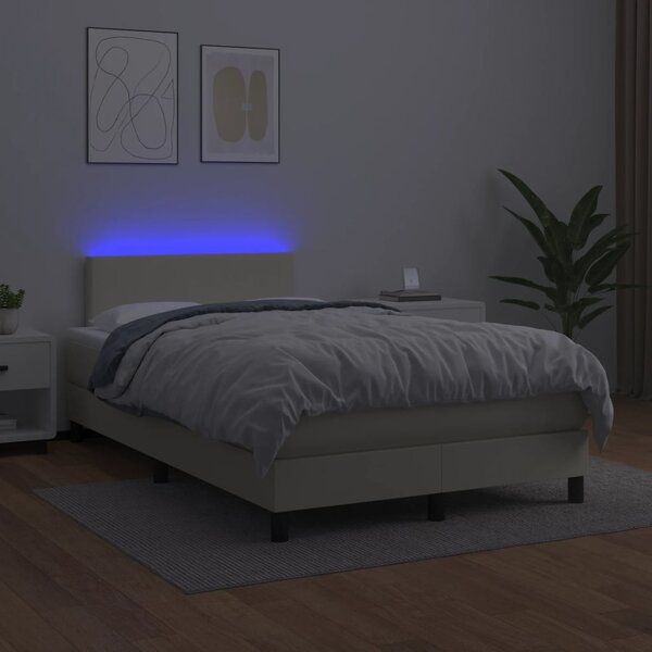 Krevet box spring s madracem LED krem 120x200cm od umjetne kože - Krema / 120 x 200 cm