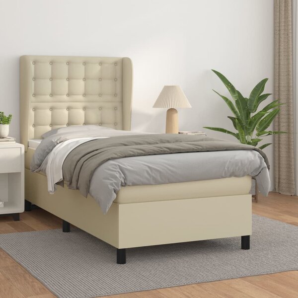 Krevet s oprugama i madracem krem 90 x 190 cm od umjetne kože - Krema / 90 x 190 cm