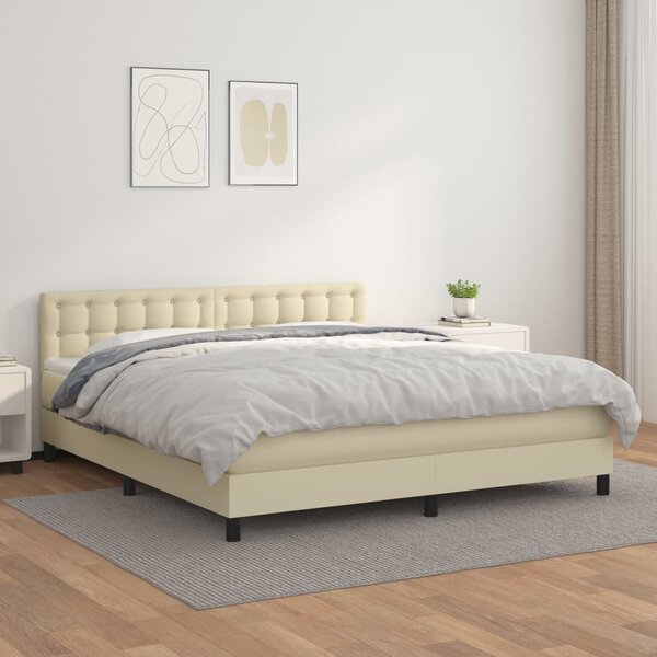 Krevet s oprugama i madracem krem 180x200 cm od umjetne kože - Krema / 180 x 200 cm