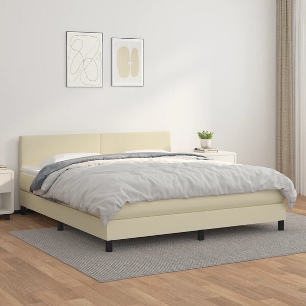 Krevet s oprugama i madracem krem 160x200 cm od umjetne kože - Krema / 160 x 200 cm