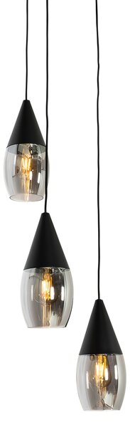 Moderna viseća lampa crna sa dimnim staklom 3-light - Drop