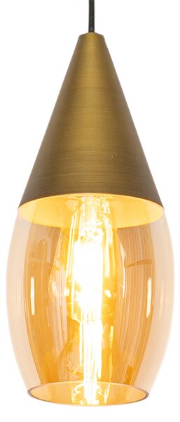 Moderna viseća lampa zlatna sa jantarnim staklom - Drop