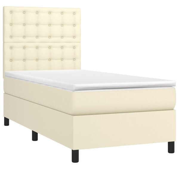 Krevet s oprugama i madracem krem 90 x 190 cm od umjetne kože - Krema / 90 x 190 cm