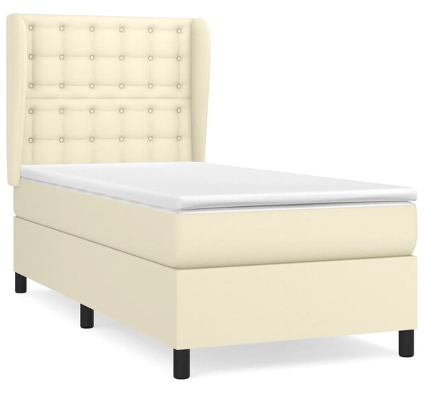 Krevet s oprugama i madracem krem 90 x 190 cm od umjetne kože - Krema / 90 x 190 cm