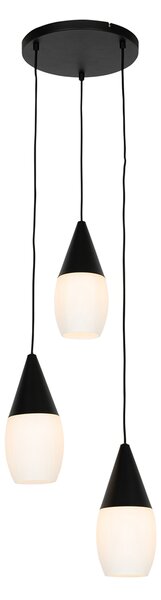 Moderna viseća lampa crna s opalnim staklom 3-light - Drop