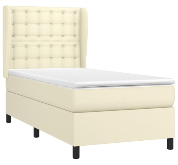 Krevet s oprugama i madracem krem 90 x 190 cm od umjetne kože - Krema / 90 x 190 cm