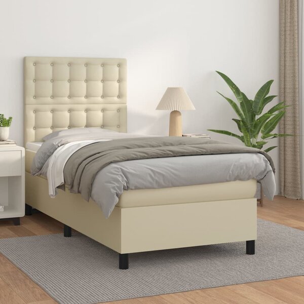 Krevet s oprugama i madracem krem 90 x 190 cm od umjetne kože - Krema / 90 x 190 cm