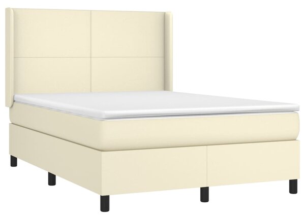 Krevet box spring s madracem LED krem 140x200cm od umjetne kože - Krema / 140 x 200 cm