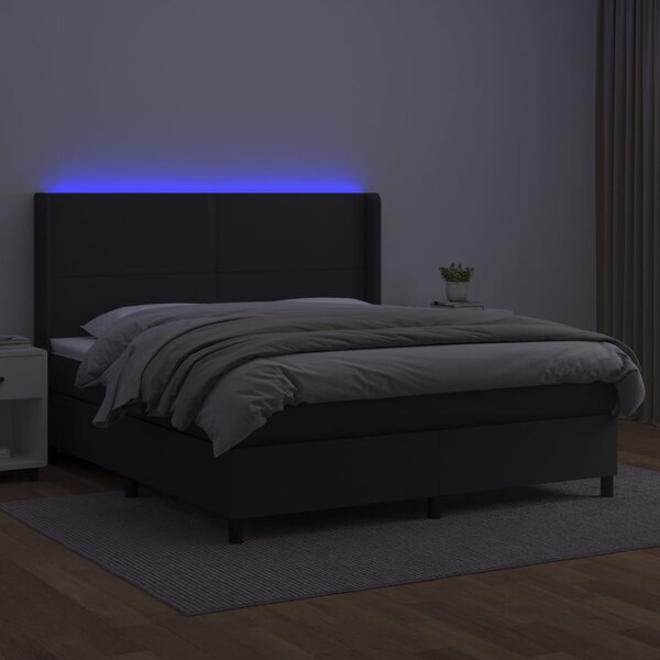 Krevet box spring s madracem LED crni 160x200cm od umjetne kože - Crna / 160 x 200 cm
