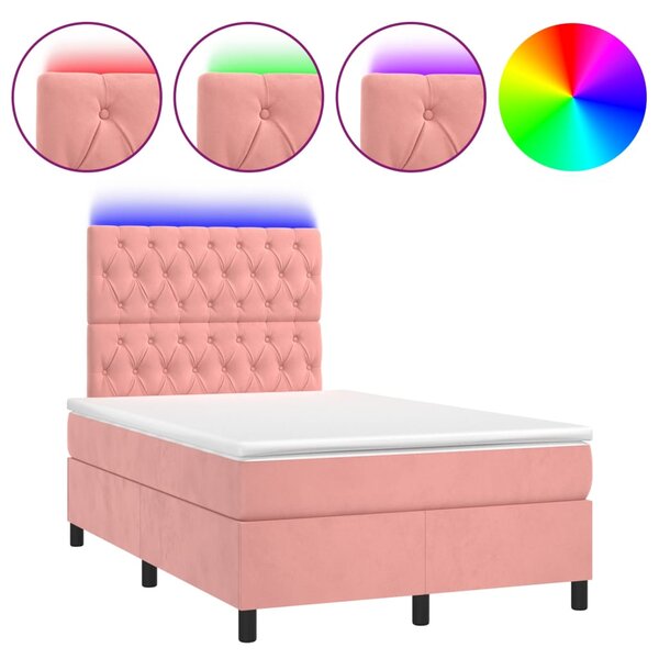 Krevet box spring s madracem LED ružičasti 120x200cm baršunasti - Ružičasti / 120 x 200 cm