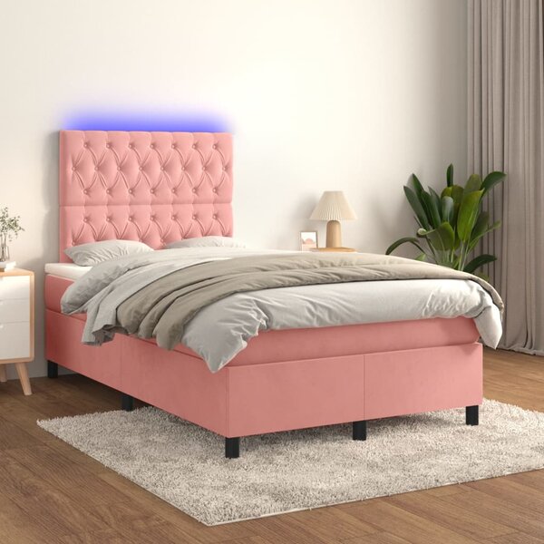 Krevet box spring s madracem LED ružičasti 120x200cm baršunasti - Ružičasti / 120 x 200 cm