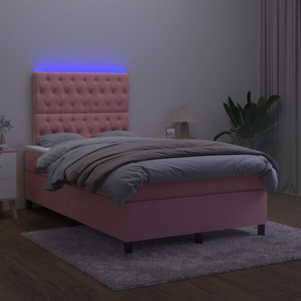 Krevet box spring s madracem LED ružičasti 120x200cm baršunasti - Ružičasti / 120 x 200 cm