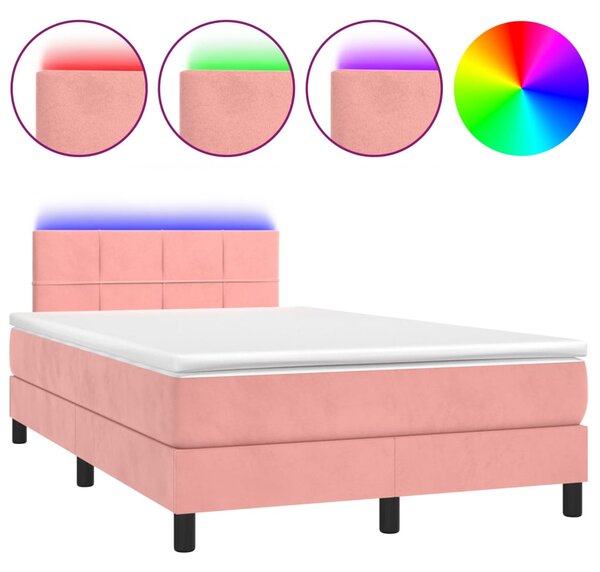 Krevet box spring s madracem LED ružičasti 120x200cm baršunasti - Ružičasti / 120 x 200 cm