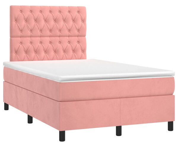 Krevet box spring s madracem LED ružičasti 120x200cm baršunasti - Ružičasti / 120 x 200 cm