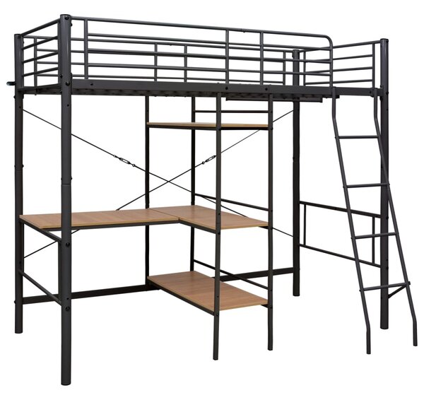 Krevet na kat sa stolićima u okviru sivi metalni 90 x 200 cm - Siva / 90 x 200 cm