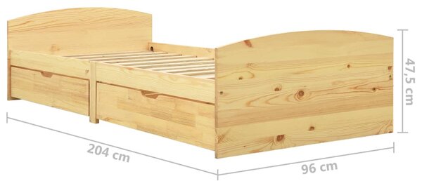 Okvir kreveta s 2 ladice od masivne borovine 90 x 200 cm - Smeđa / N/A