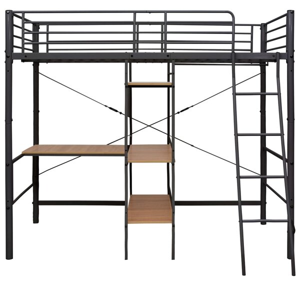 Krevet na kat sa stolićima u okviru sivi metalni 90 x 200 cm - Siva / 90 x 200 cm