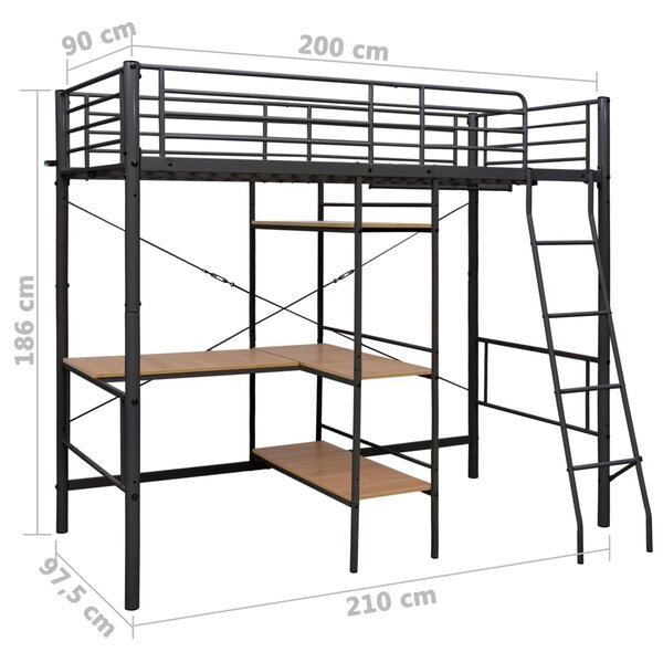 Krevet na kat sa stolićima u okviru sivi metalni 90 x 200 cm - Siva / 90 x 200 cm
