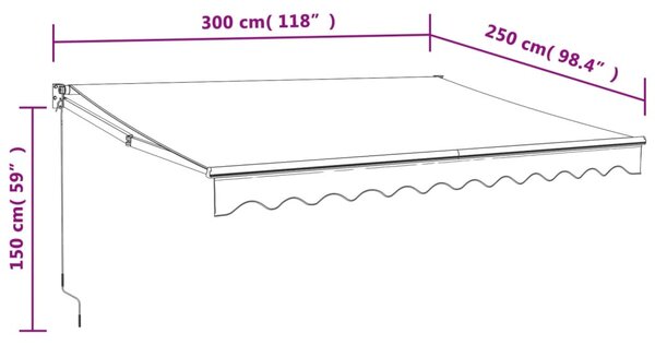 Tenda na uvlačenje antracit 3 x 2,5 m od tkanine i aluminija - Antracitno siva / 3 x 2.5 m