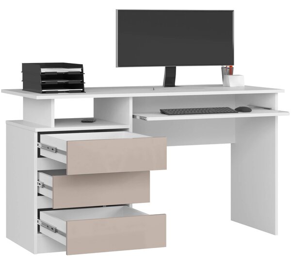 PC stol Bronte (bijela + sjajni cappuccino)