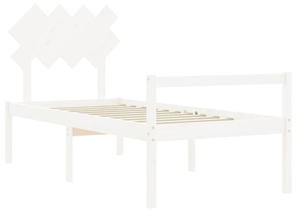 Krevet za starije s uzglavljem bijeli mali od masivnog drva - Bijela / 90 x 190 cm