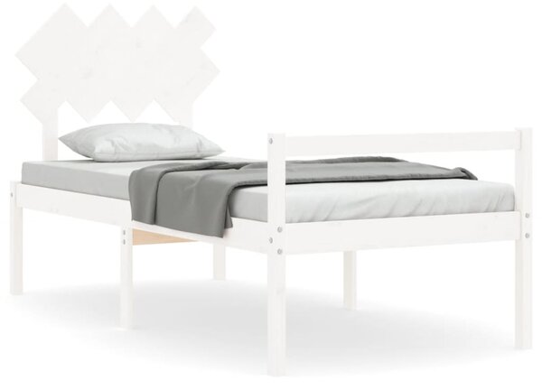 Krevet za starije s uzglavljem bijeli mali od masivnog drva - Bijela / 90 x 190 cm