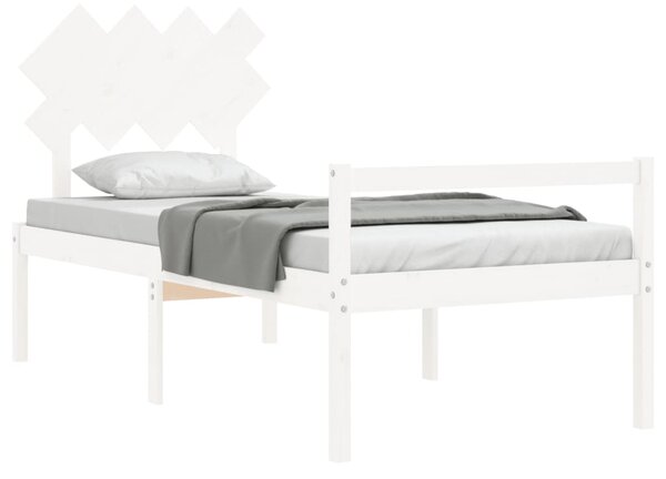 Krevet za starije s uzglavljem bijeli mali od masivnog drva - Bijela / 90 x 190 cm