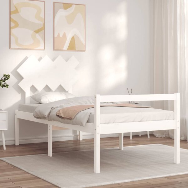 Krevet za starije s uzglavljem bijeli mali od masivnog drva - Bijela / 90 x 190 cm