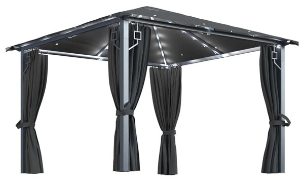 Sjenica sa zastorima i LED svjetlima 300 x 300 cm antracit - Antracitno siva / 300 x 300 cm
