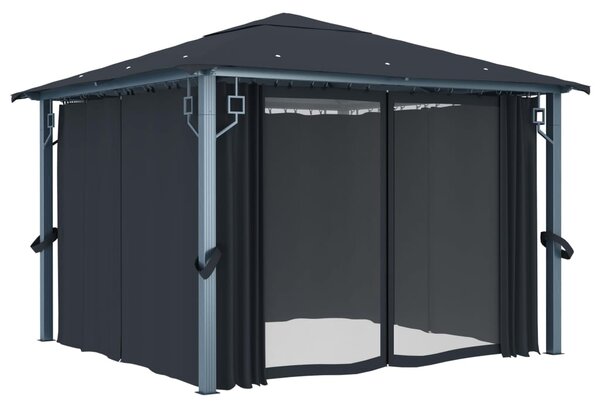 Sjenica sa zastorima i LED svjetlima 300 x 300 cm antracit - Antracitno siva / 300 x 300 cm