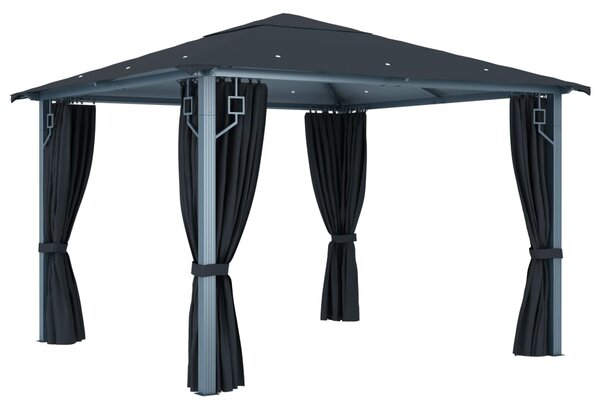 Sjenica sa zastorima i LED svjetlima 300 x 300 cm antracit - Antracitno siva / 300 x 300 cm