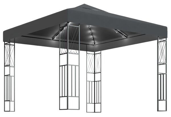 Sjenica s LED svjetlosnim trakama 3 x 3 m antracit od tkanine - Antracitno siva / 3 x 3 m