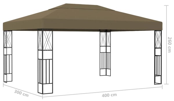 Sjenica s LED svjetlosnim trakama 3 x 4 m smeđe-siva od tkanine - Tupe / 3 x 4 m