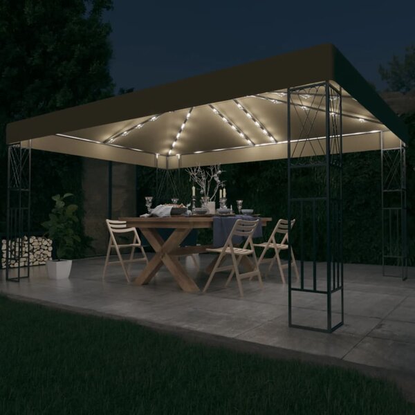 Sjenica s LED svjetlosnim trakama 3 x 4 m smeđe-siva od tkanine - Tupe / 3 x 4 m
