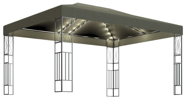 Sjenica s LED svjetlosnim trakama 3 x 4 m smeđe-siva od tkanine - Tupe / 3 x 4 m