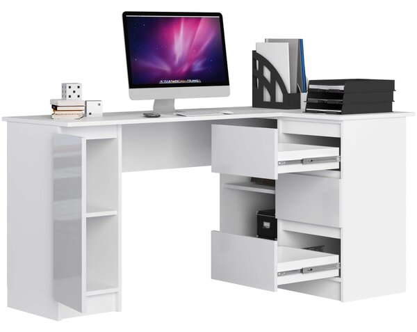 Kutni PC stol Bevin (bijeli sjaj) (D)